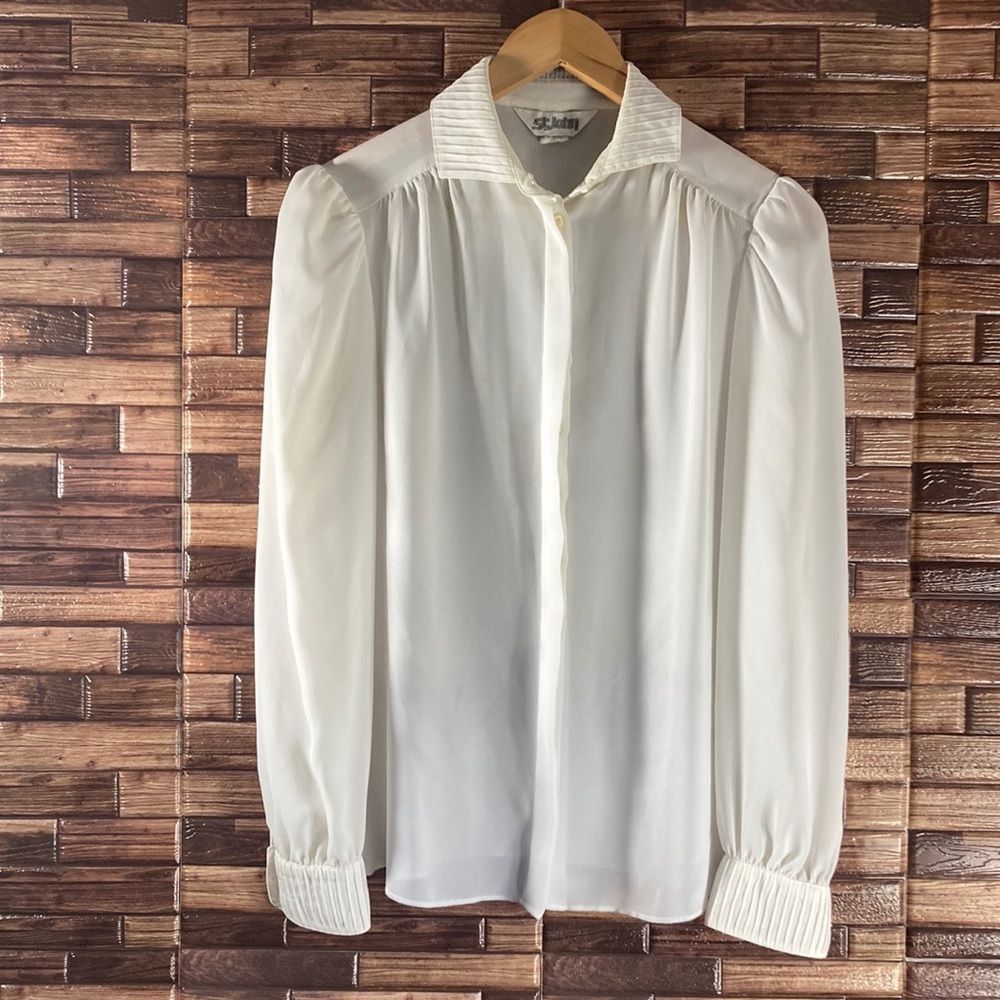Vintage 70’s St John White Cream Blouse Size 6